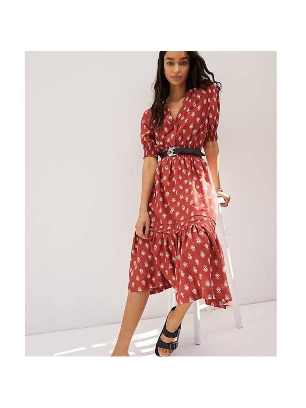 Anthropologie Somerset Smocked Tiered Midi Dress